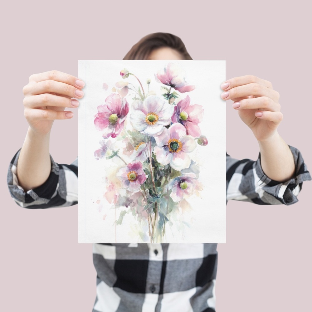 Watercolor Anemone Flowers Wall Art Illustration Print Poster Unframed - Picture 3 of 9